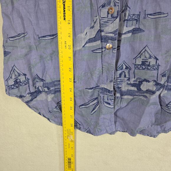 Vintage CC Collection Shirt Womens Small Blue Linen Beach Collared Coastal Warm - Picture 3 of 14